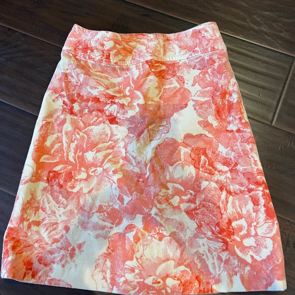EUC Anthropology Women's Lined Peach Floral Skirt Sz 2